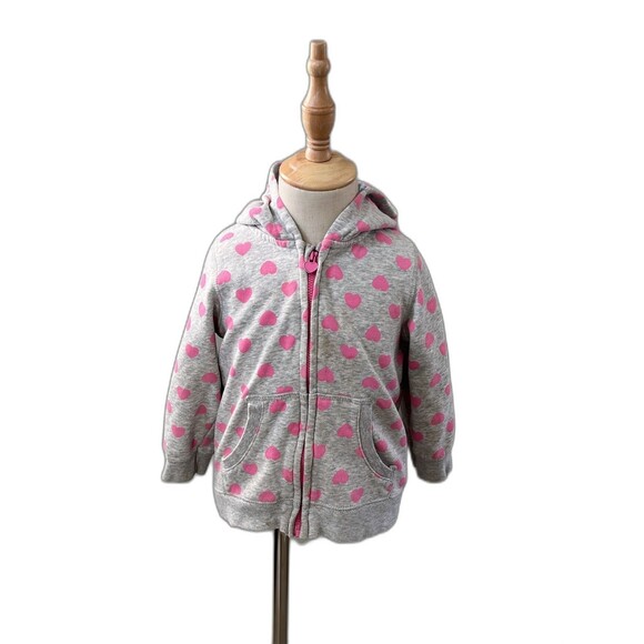 Girls Child Grey / Pink Springtime Hearts Hoodie Hoody Jacket Coat by H&M - Picture 2 of 6